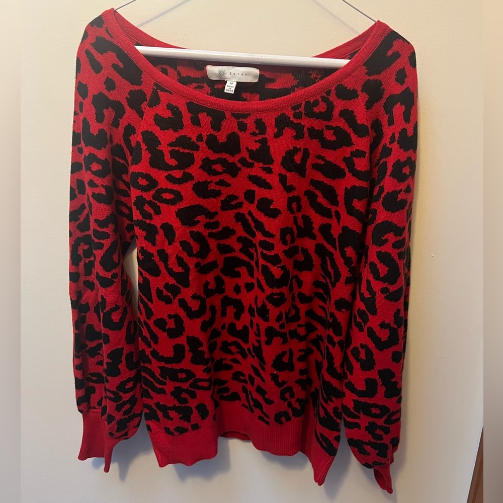 Fever Red & Black Leopard Print Sweater – Size M